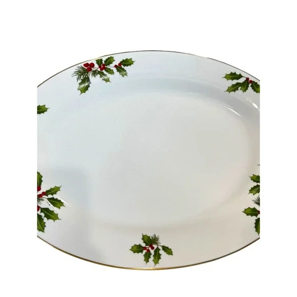 Better Homes Gardens Holiday 2009 Serving Platter Porcelain 15.5" Holly Berries - Picture 3 of 8
